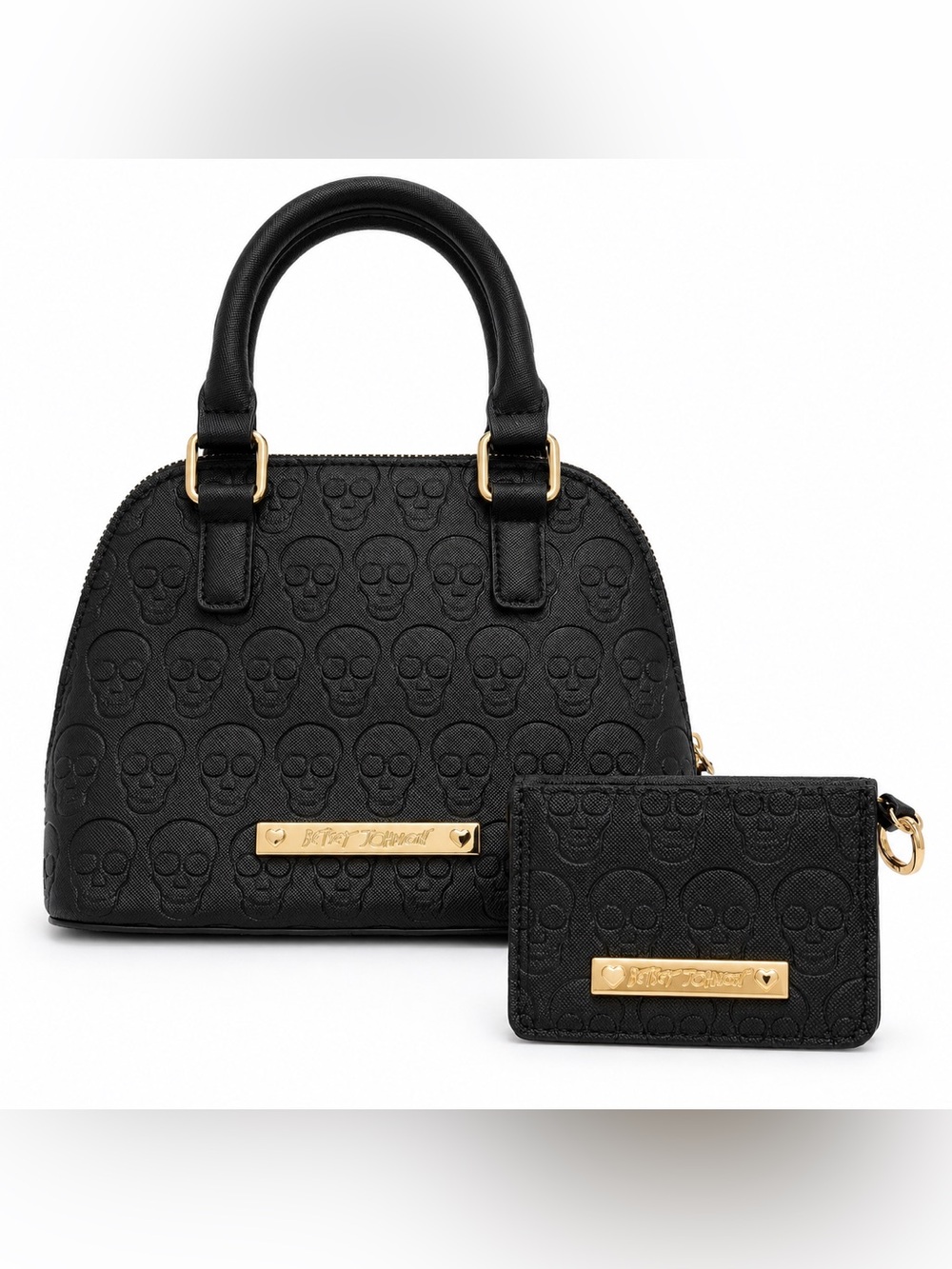 Betsey Johnson Mini Crossbody Satchel & Cardholder Wallet - Embossed Skull Print